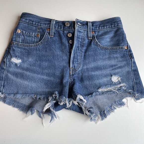 LEVI'S 501 Original Fit High Rise Shorts Women's Size 24 Distressed Daisy Dukes - Picture 1 of 10